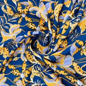 Premium Blue Purple Floral Print French Crepe Fabric