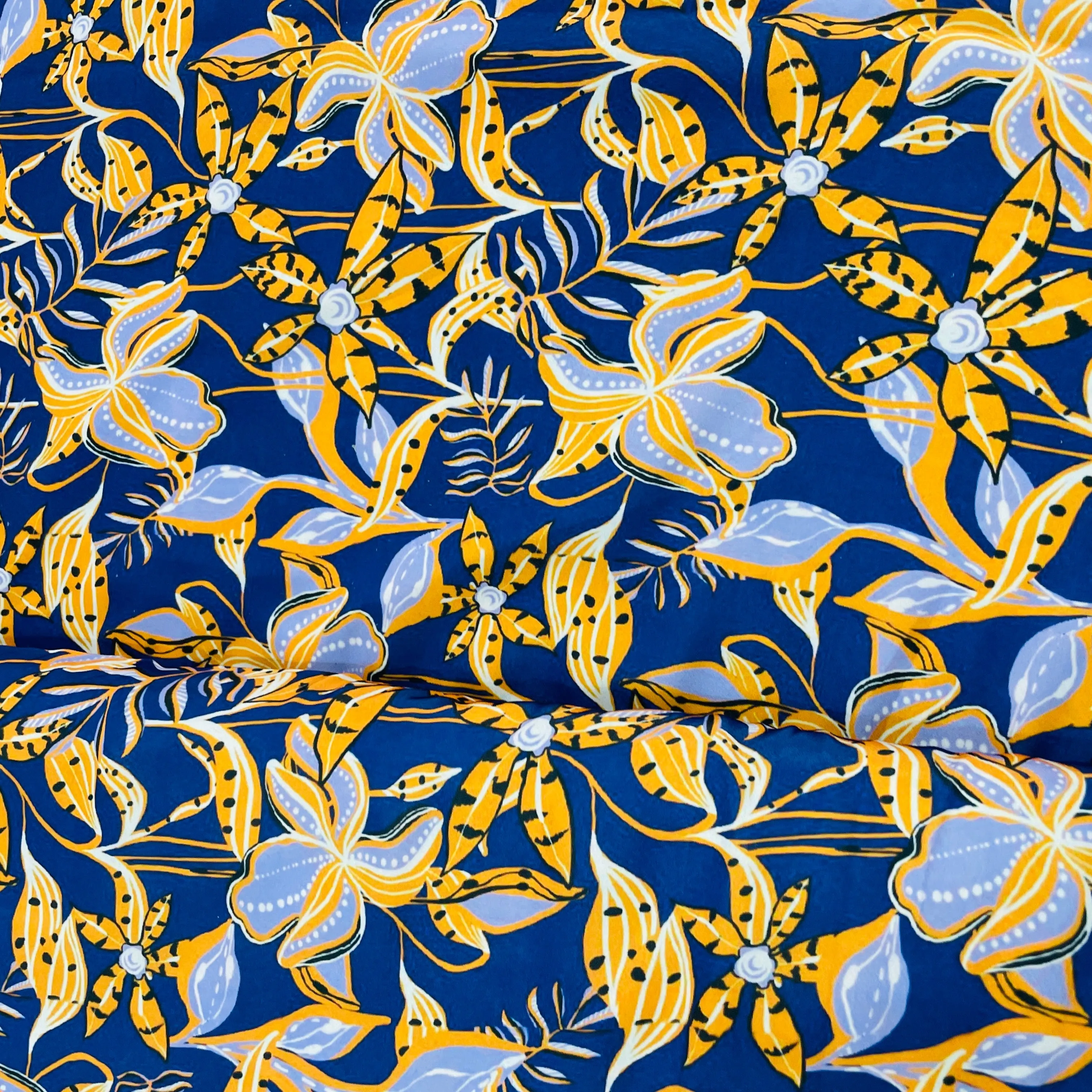 Premium Blue Purple Floral Print French Crepe Fabric