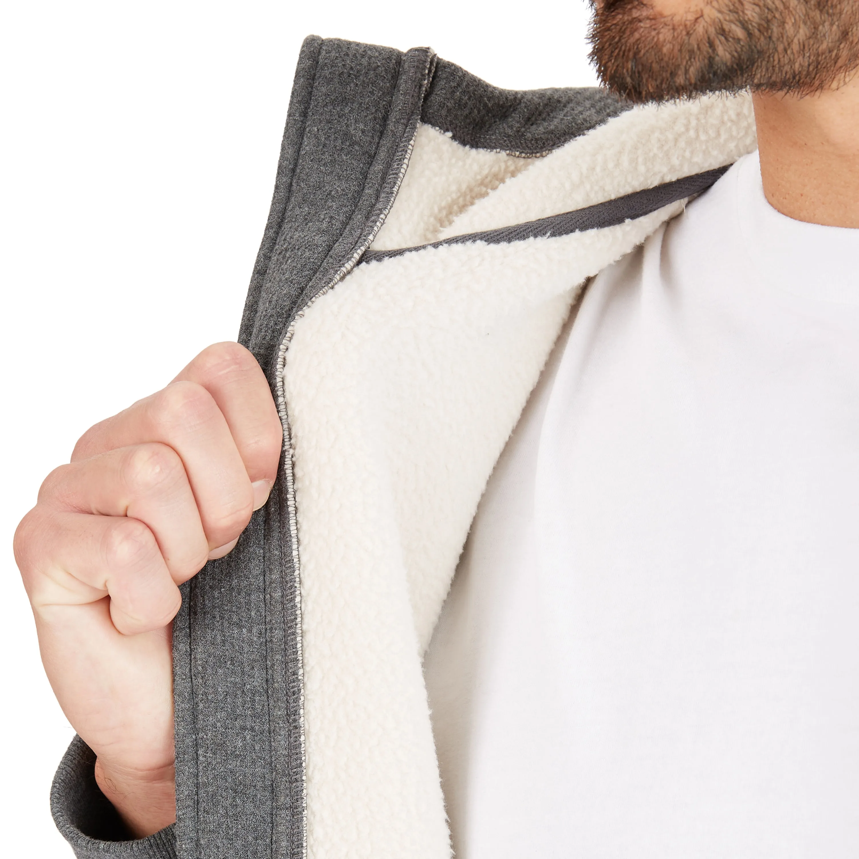 SHERPA-LINED HEATHERED THERMAL HOODED FULL-ZIP SHIRT-JACKET