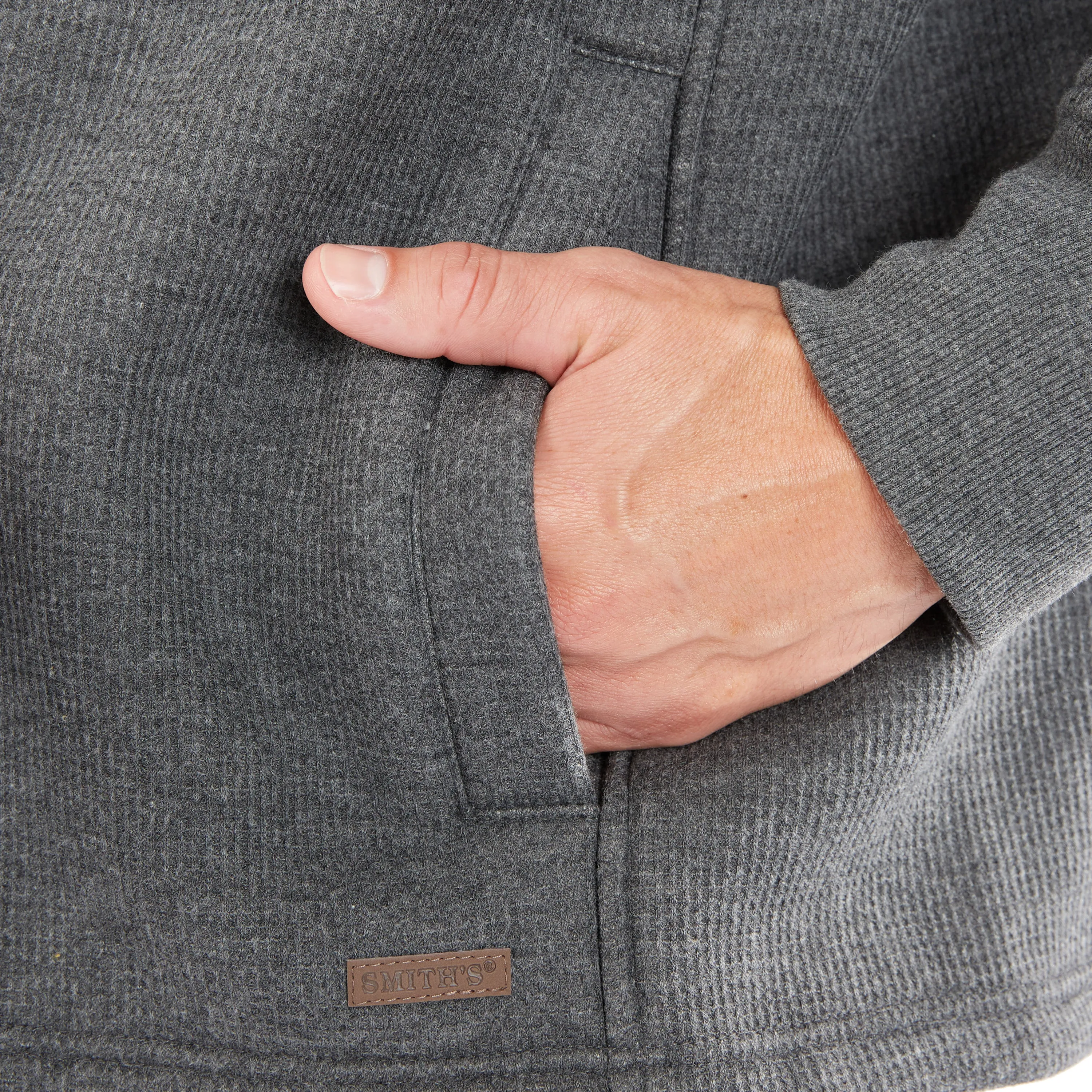 SHERPA-LINED HEATHERED THERMAL HOODED FULL-ZIP SHIRT-JACKET