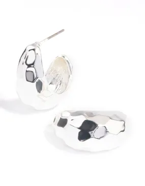 Silver Plated Bold Textured Hoop Earrings