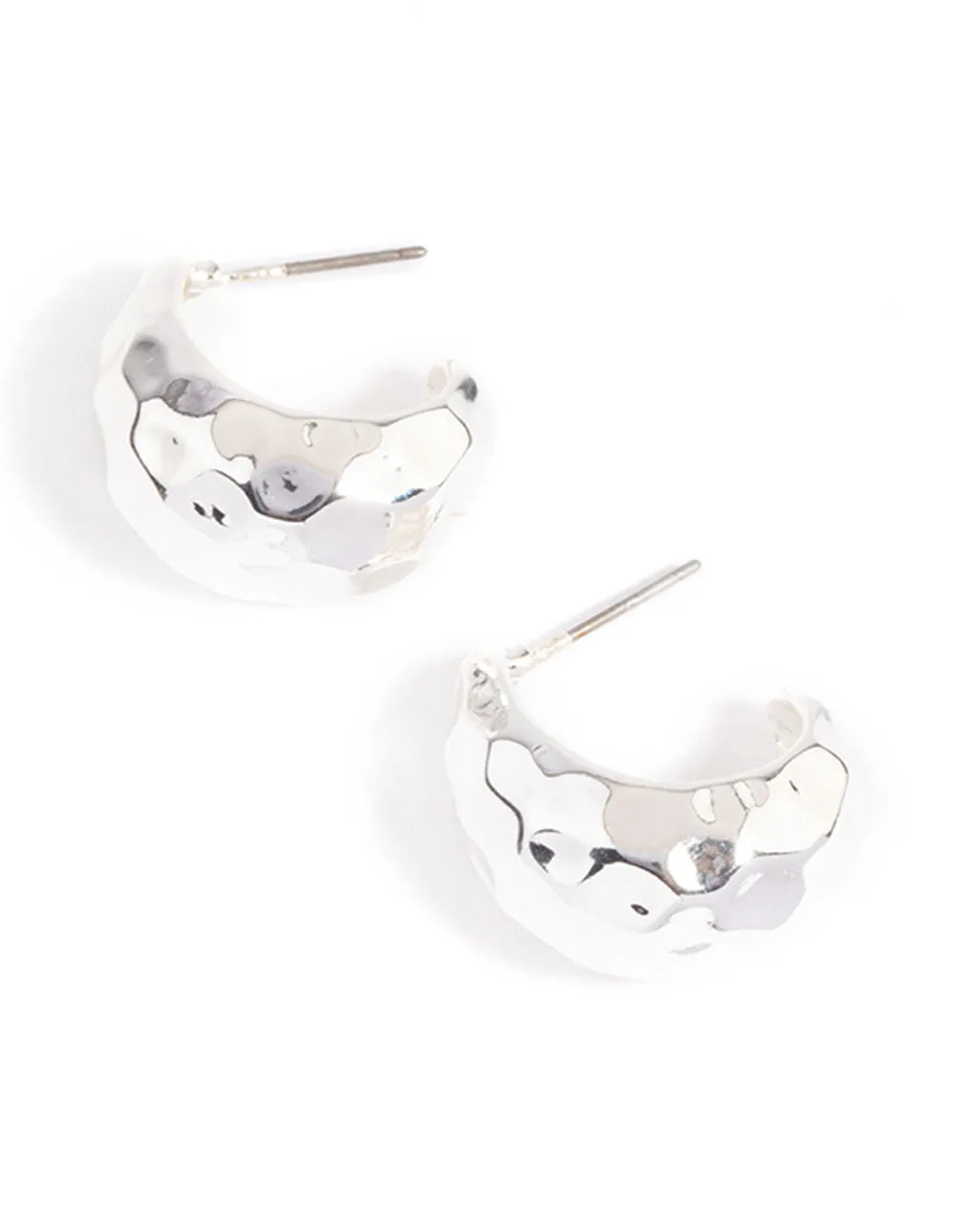 Silver Plated Bold Textured Hoop Earrings