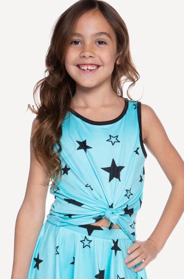 Simply Soft Cross-Back Tank - Neon Aqua Stars