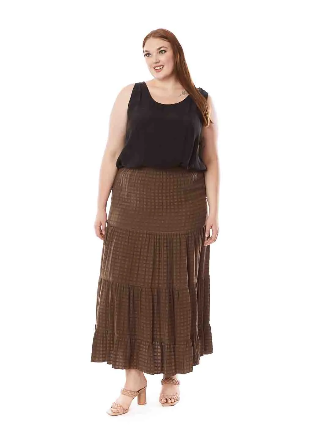 Tianello Plus Sized "Window Pane" Sueded "Cupro" Bemberg "Prairie" Skirt