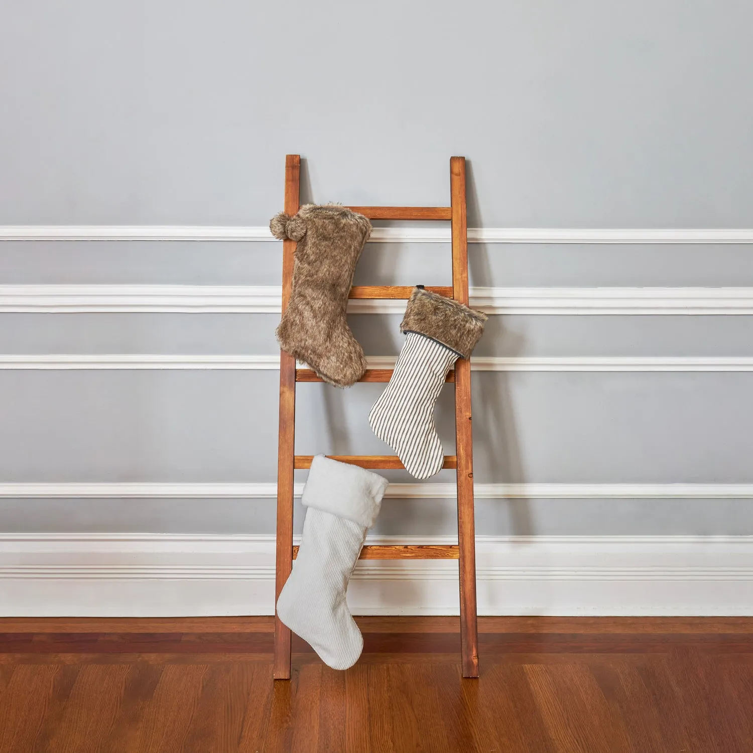 Ticking Stripe Stocking with Faux Fur Cuff