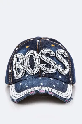 Who's The Boss- Denim Bling Boss Baseball Cao