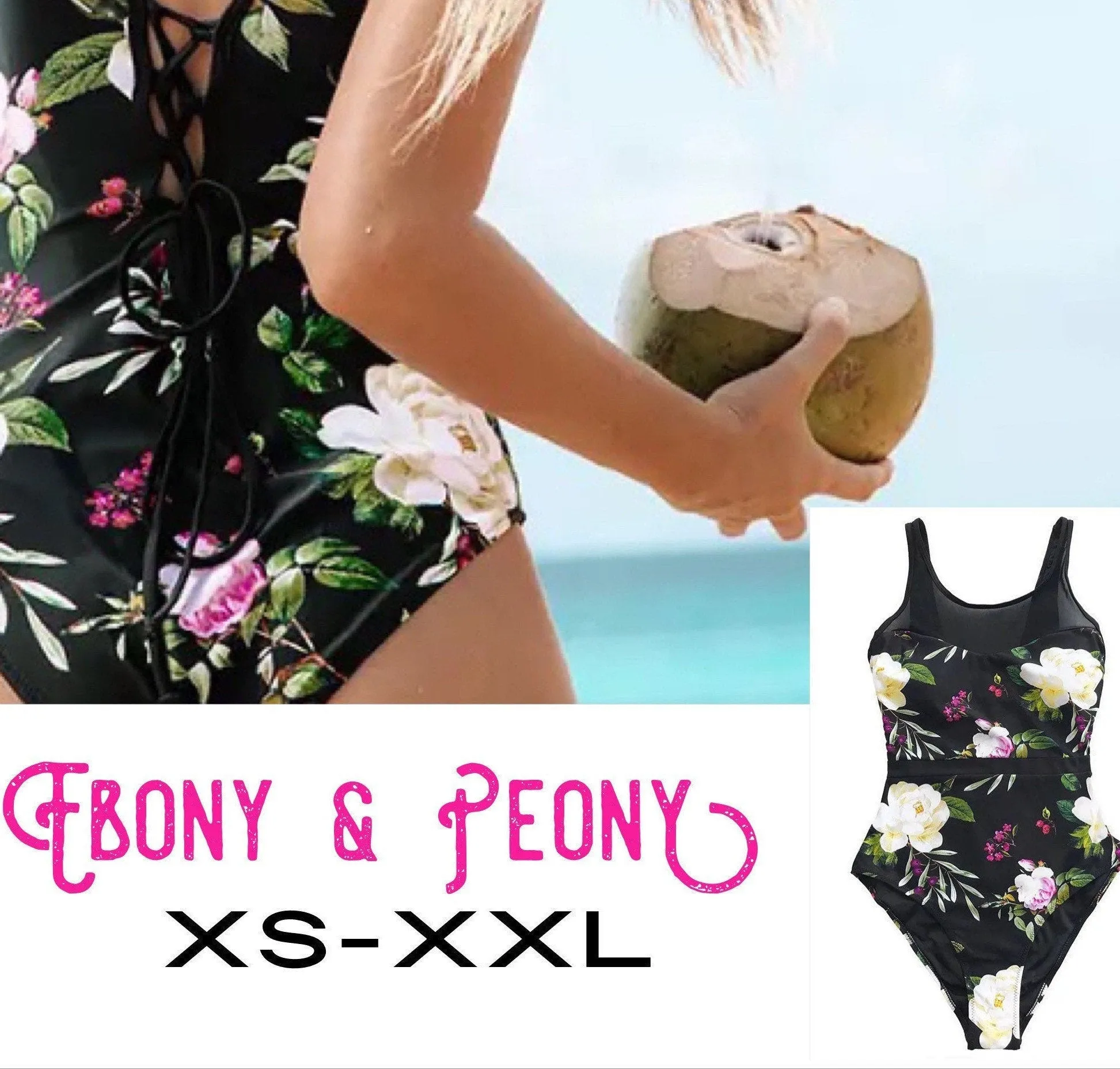 XS-XXL Ebony & Peony One-piece Swimsuit xs s m l xl xxl belt floral lace corset women ladies modest top ranked 2021