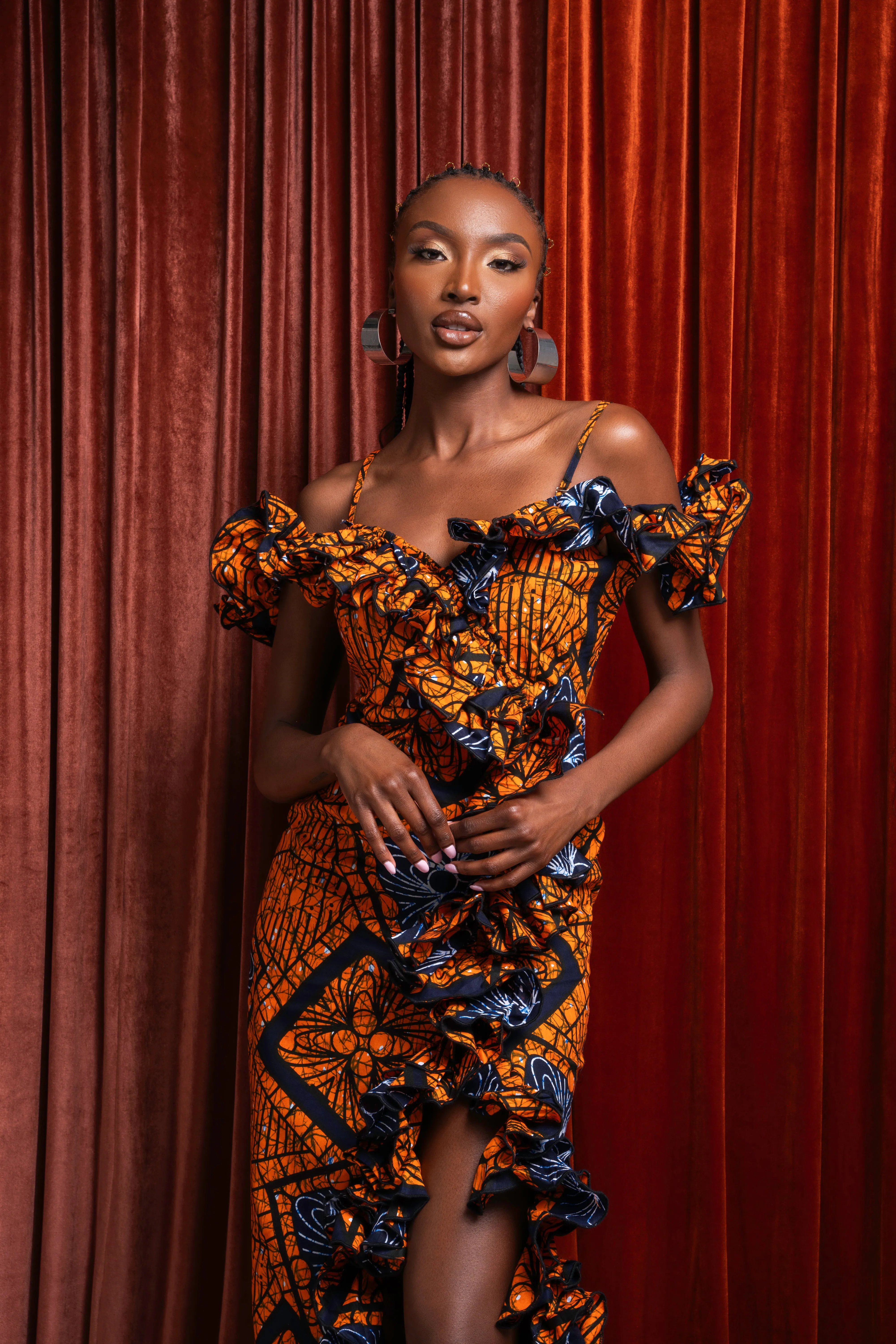 ZEZE Off shoulder Ruffle African Print Maxi Dress